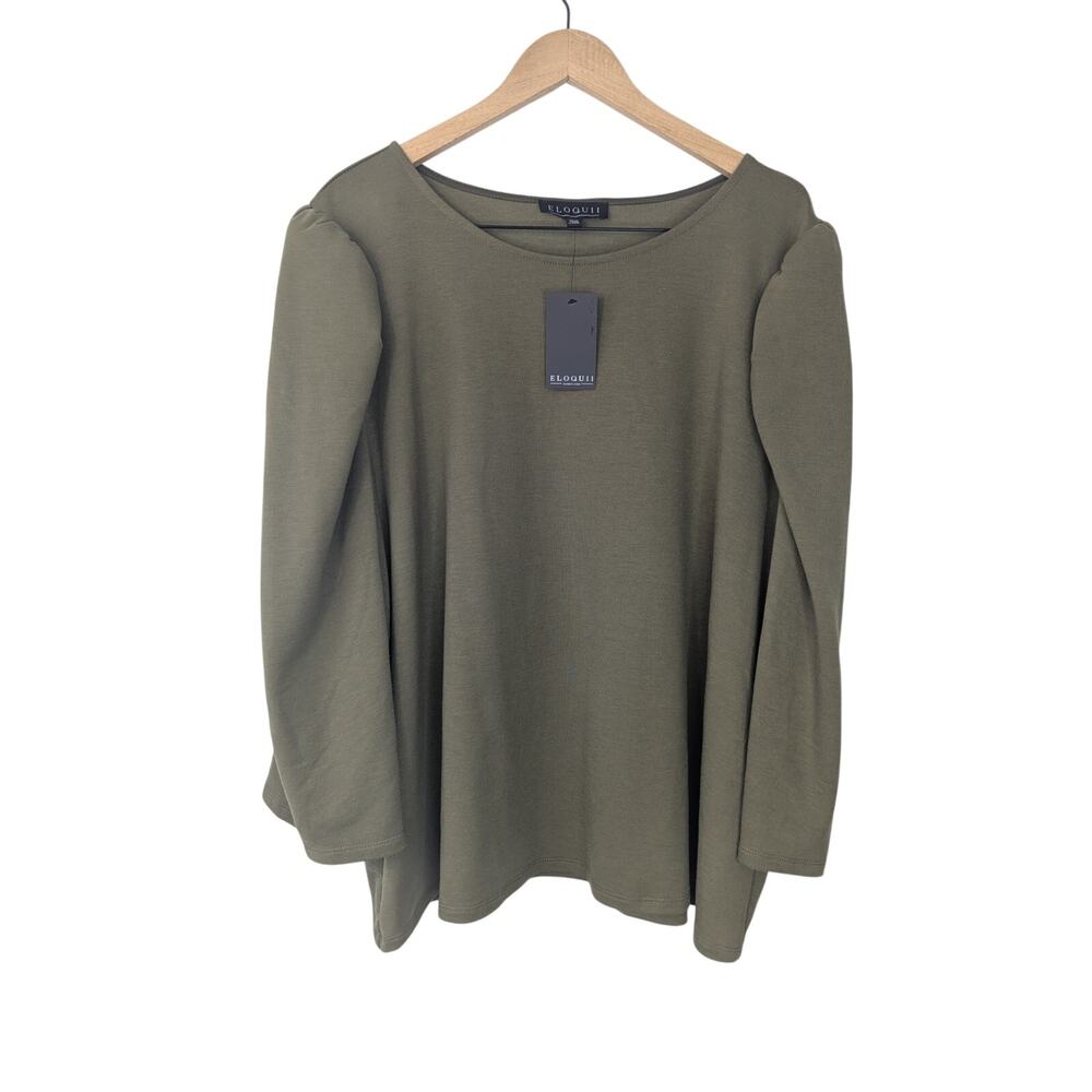 NWT Eloquii Olive Green 3/4 Puff Sleeve Knit Top